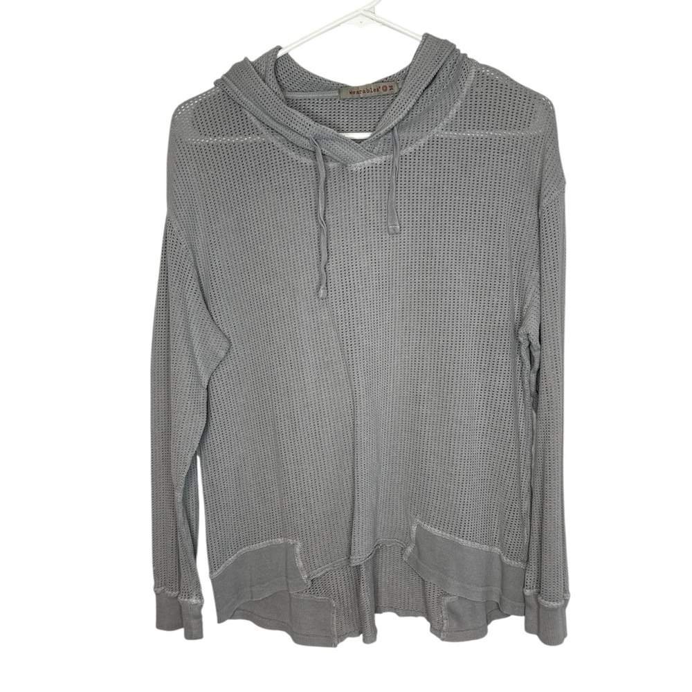 Wearables XCVI Women's Mesh Sidel Gray Hoodie Medium
